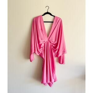 Asos Curve Design Bubblegum Pink Plunge Bat Wing Mini Dress - Size 18